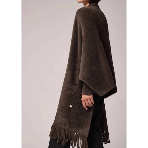 NEW SOIA&KYO danela knit scarfigan with fringe in mushroom - Picture 2 of 4